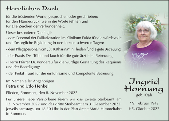 Traueranzeige von Ingrid Hornung von FZ
