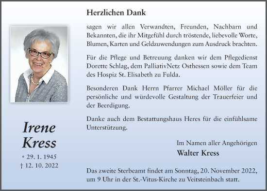 Traueranzeige von Irene Kress von FZ