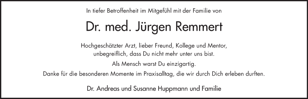  Traueranzeige für Jürgen Remmert vom 26.11.2022 aus FZ