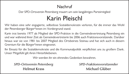 Traueranzeige von Karin Pleischl