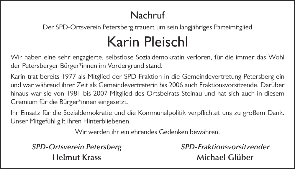  Traueranzeige für Karin Pleischl vom 08.11.2022 aus FZ