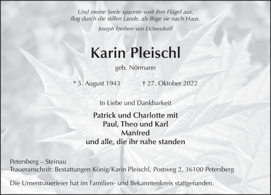 Traueranzeige von Karin Pleischl