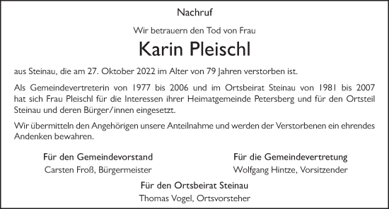 Traueranzeige von Karin Pleischl von FZ