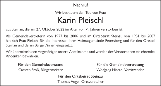 Traueranzeige von Karin Pleischl