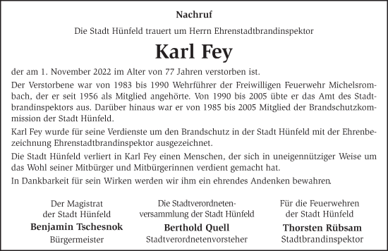 Traueranzeige von Karl Fey von FZ