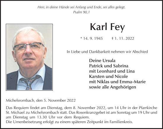 Traueranzeige von Karl Fey von FZ