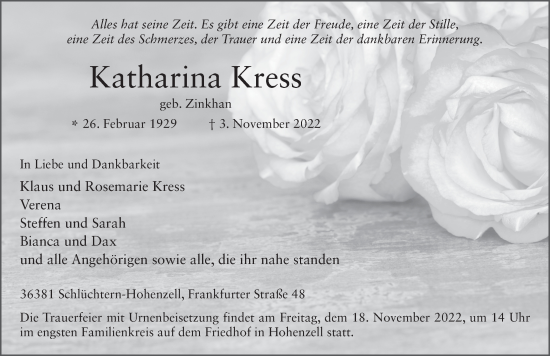 Traueranzeige von Katharina Kress von FZ