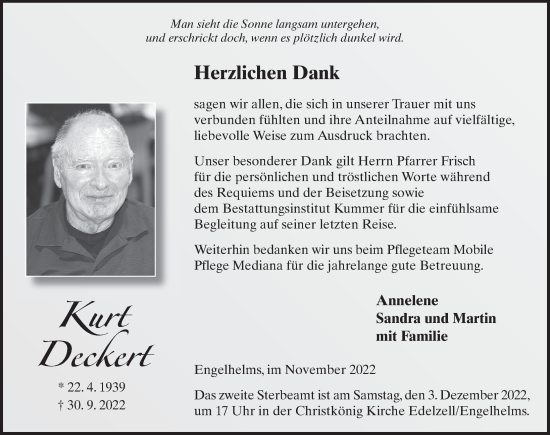 Traueranzeige von Kurt Deckert von FZ