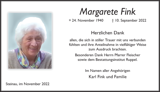 Traueranzeige von Margarete Fink von FZ