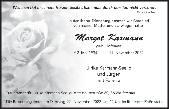 Traueranzeige von Margot Karmann von FZ