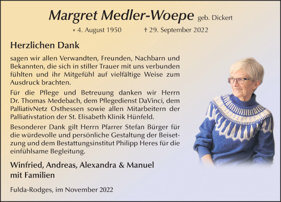 Traueranzeige von Margret Medler-Woepe von FZ