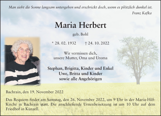 Traueranzeige von Maria Herbert von FZ