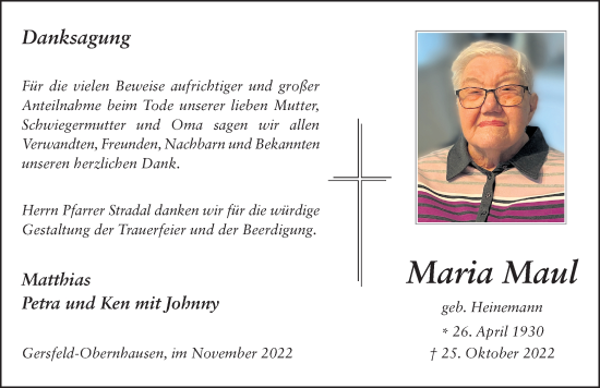 Traueranzeige von Maria Maul von FZ
