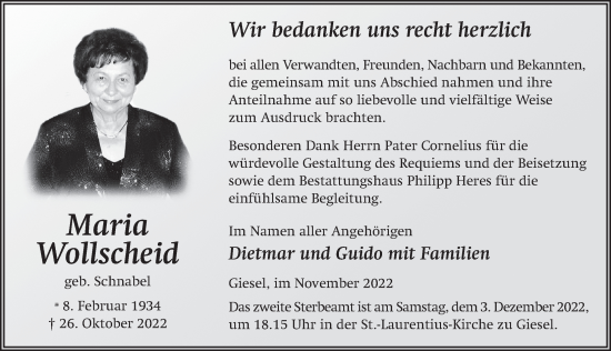 Traueranzeige von Maria Wollscheid von FZ