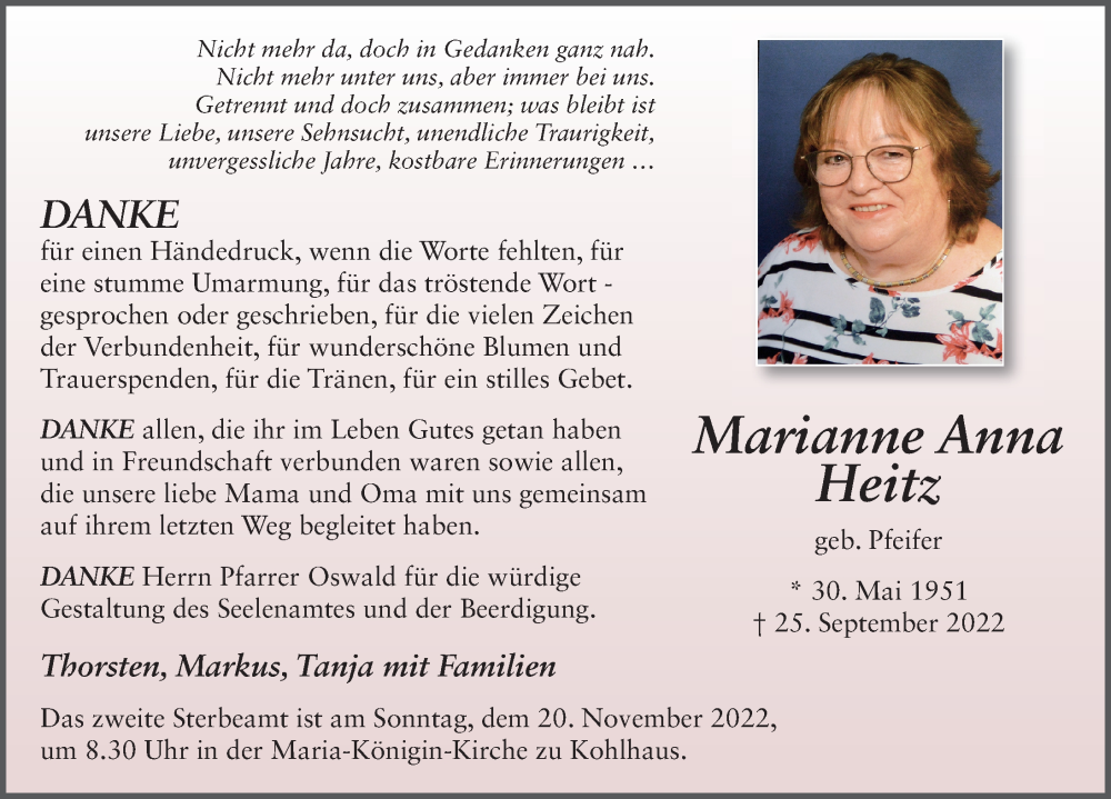  Traueranzeige für Marianne Anna Heitz vom 12.11.2022 aus FZ