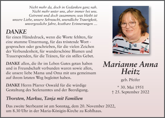 Traueranzeige von Marianne Anna Heitz von FZ