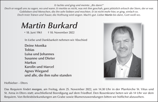 Traueranzeige von Martin Burkard von FZ