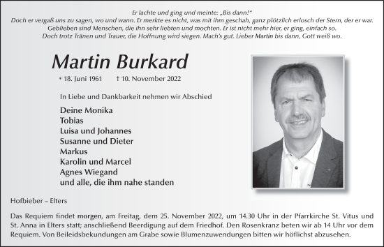 Traueranzeige von Martin Burkard