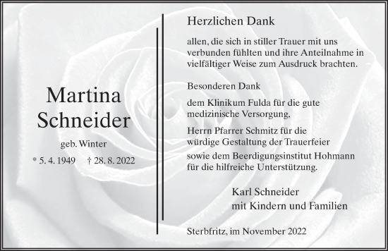 Traueranzeige von Martina Schneider von FZ