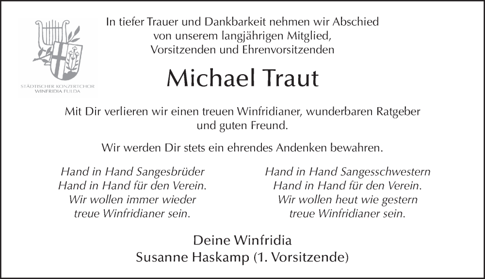  Traueranzeige für Michael Traut vom 02.11.2022 aus FZ