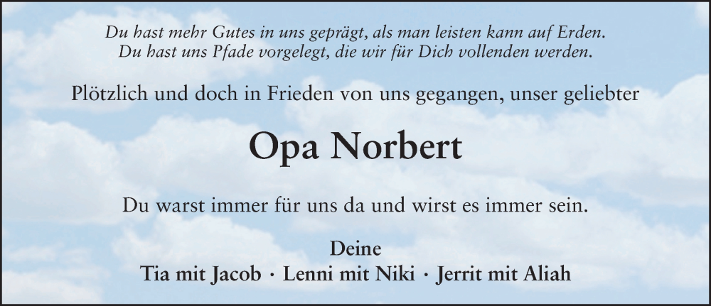  Traueranzeige für Norbert Mengel vom 02.11.2022 aus FZ