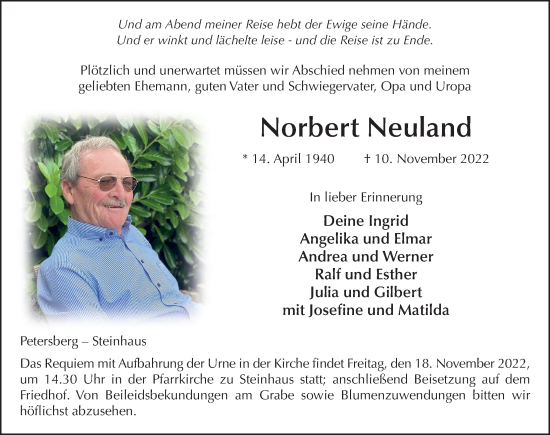 Traueranzeige von Norbert Neuland von FZ