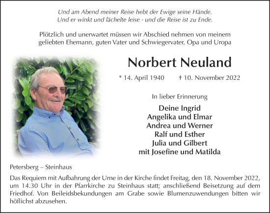 Traueranzeige von Norbert Neuland