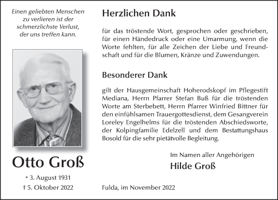 Traueranzeige von Otto Groß von FZ