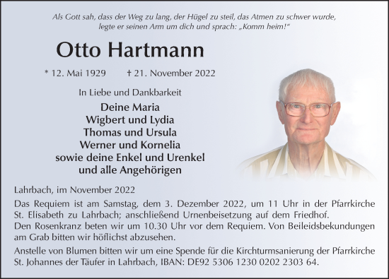 Traueranzeige von Otto Hartmann von FZ