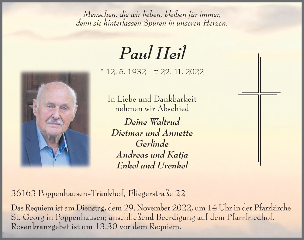  Traueranzeige für Paul Heil vom 25.11.2022 aus FZ