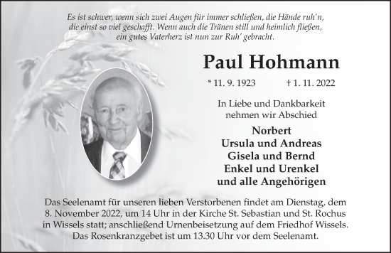 Traueranzeige von Paul Hohmann von FZ