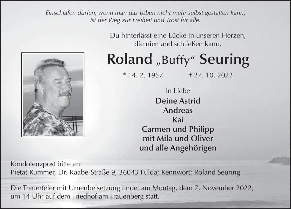  Traueranzeige für Roland Seuring vom 03.11.2022 aus FZ