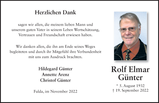 Traueranzeige von Rolf Elmar Günter von FZ