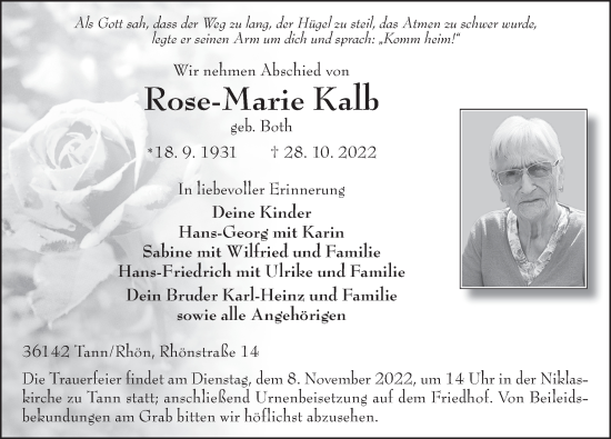 Traueranzeige von Rose-Marie Kalb von FZ
