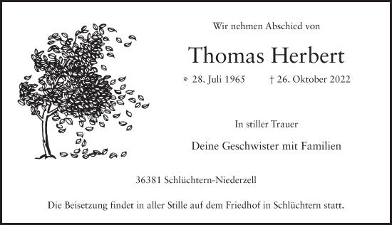 Traueranzeige von Thomas Herbert von FZ