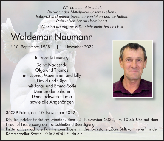 Traueranzeige von Waldemar Naumann von FZ