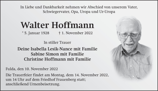 Traueranzeige von Walter Hoffmann von FZ