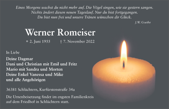 Traueranzeige von Werner Romeiser von FZ