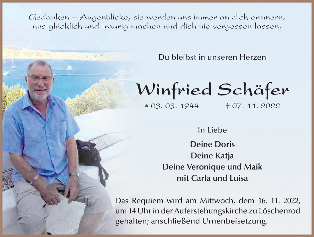  Traueranzeige für Winfried Schäfer vom 12.11.2022 aus FZ