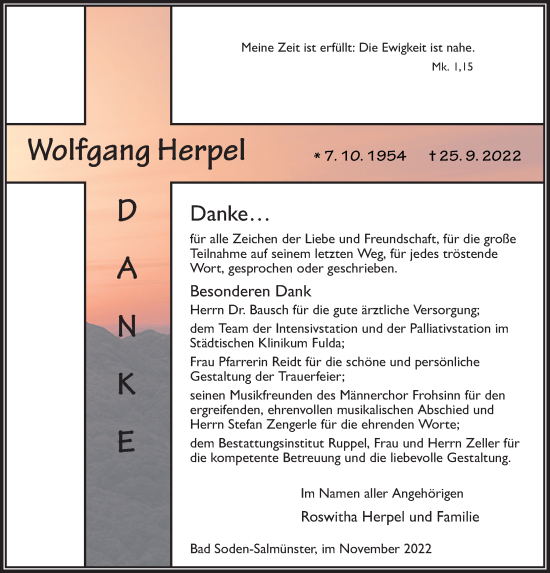 Traueranzeige von Wolfgang Herpel von FZ