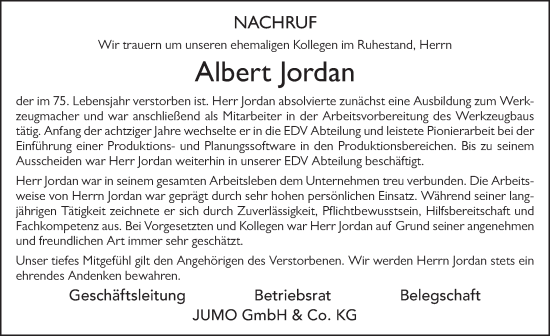 Traueranzeige von Albert Jordan von FZ
