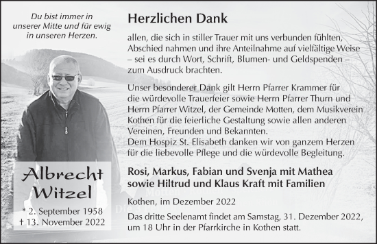 Traueranzeige von Albrecht Witzel von FZ