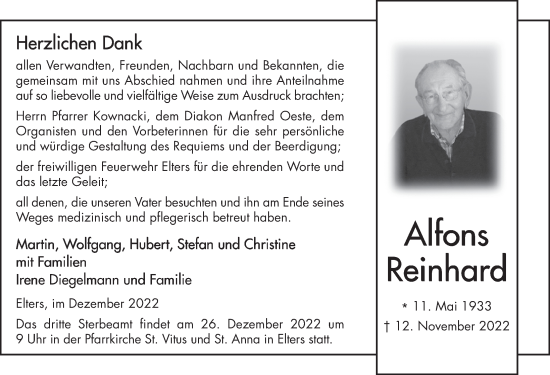 Traueranzeige von Alfons Reinhard von FZ