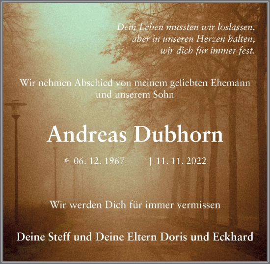 Traueranzeige von Andreas Dubhorn von FZ