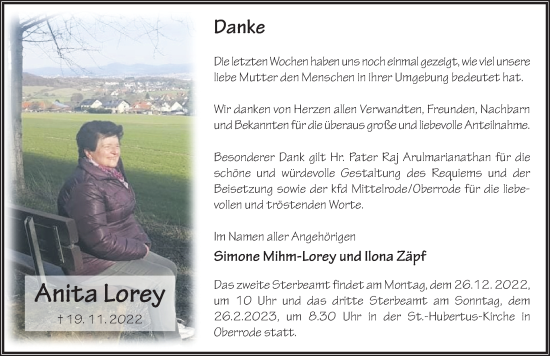 Traueranzeige von Anita Lorey von FZ
