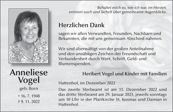 Traueranzeige von Anneliese Vogel von FZ