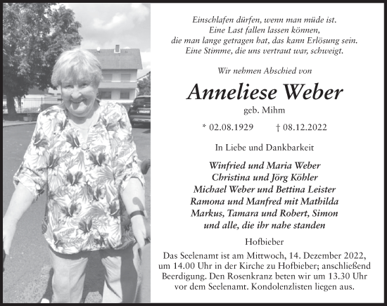 Traueranzeige von Anneliese Weber von FZ