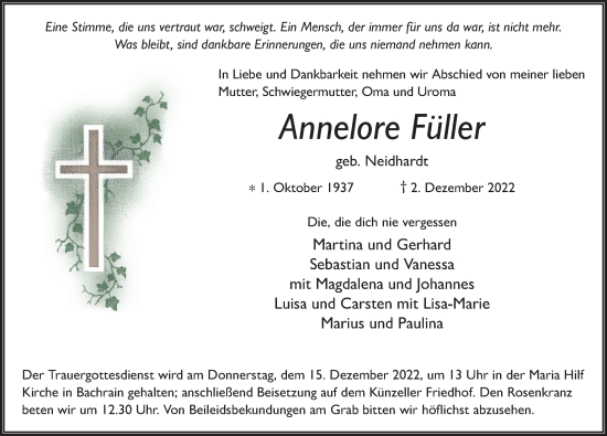 Traueranzeige von Annelore Füller von FZ