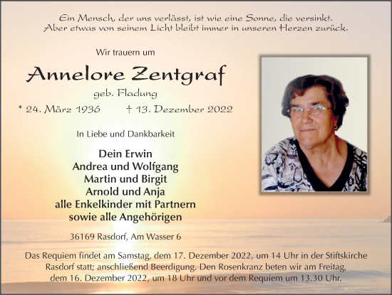 Traueranzeige von Annelore Zentgraf von FZ