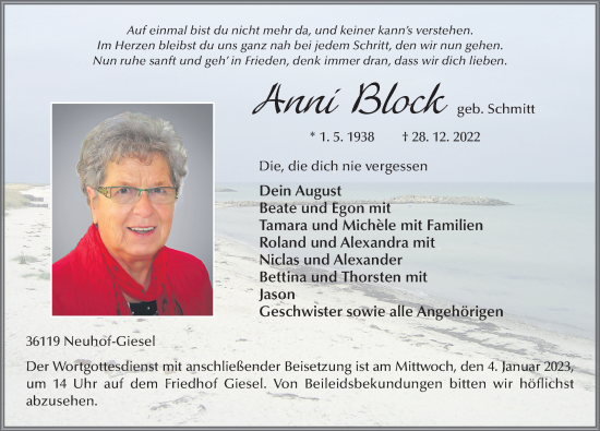 Traueranzeige von Anni Block von FZ